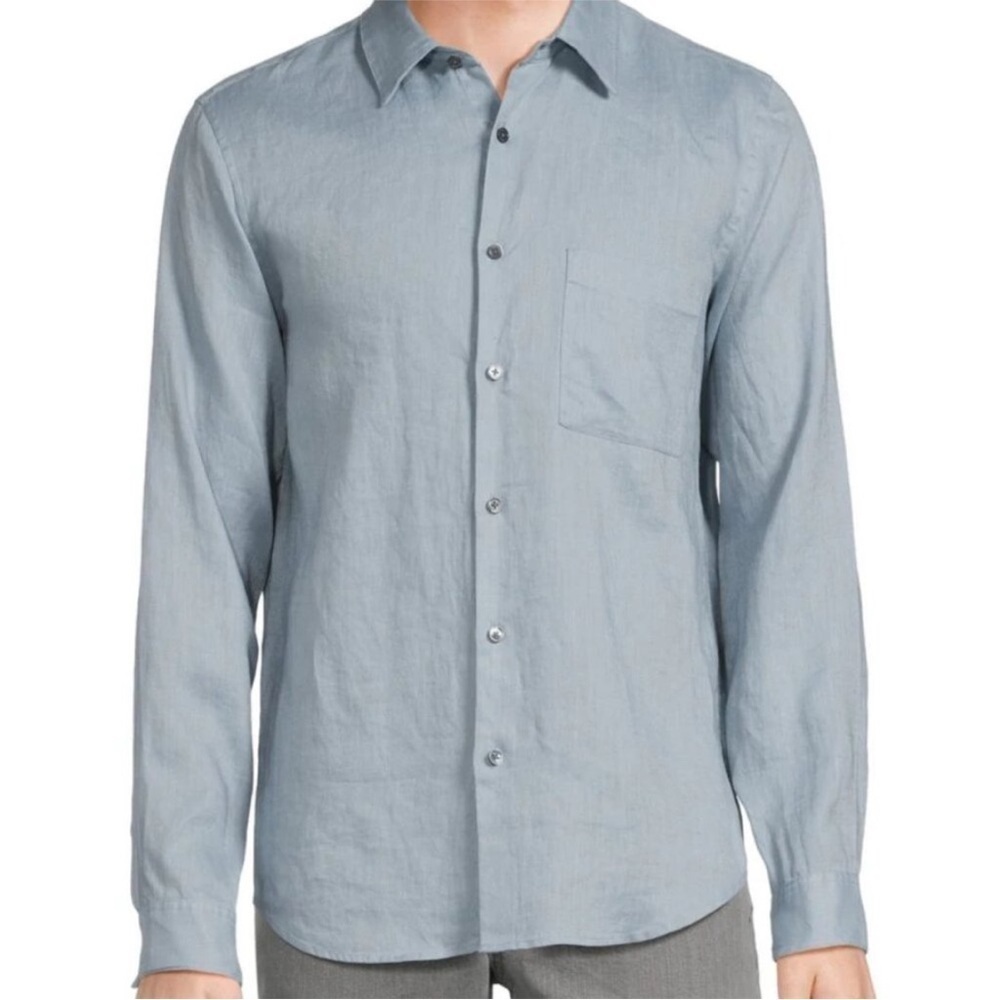 Theory Men's Irving Linen Button-Up Shirt Heron